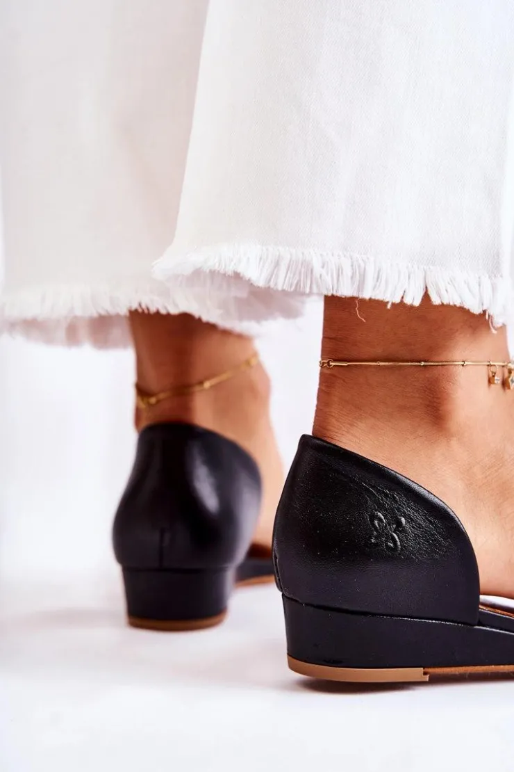 Maciejka Sandały Na Koturnie|Sandały Płaskie*Skórzane Sandały 1971-63 Czarne