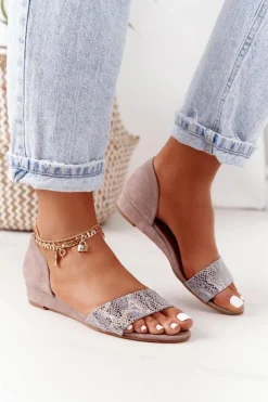 Damskie Maciejka Skórzane Sandały 1971-56 Beżowe