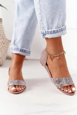 Damskie Maciejka Skórzane Sandały 1971-56 Beżowe