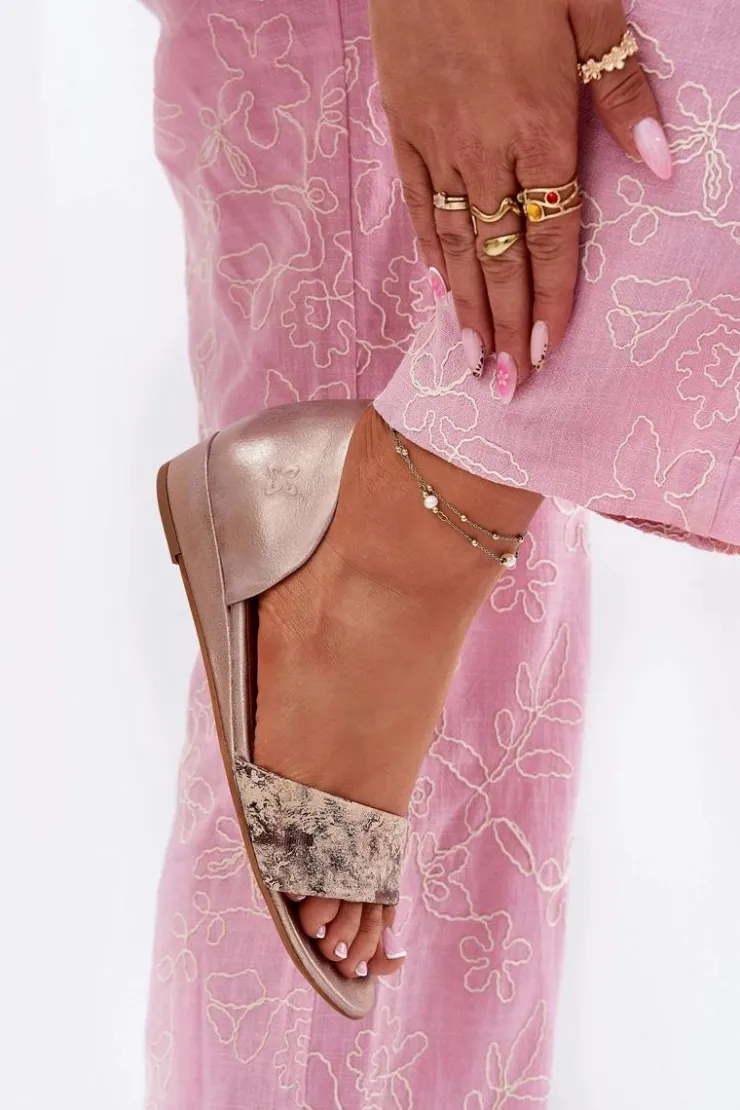 Damskie Maciejka Skórzane Sandały 01971-71 Złote