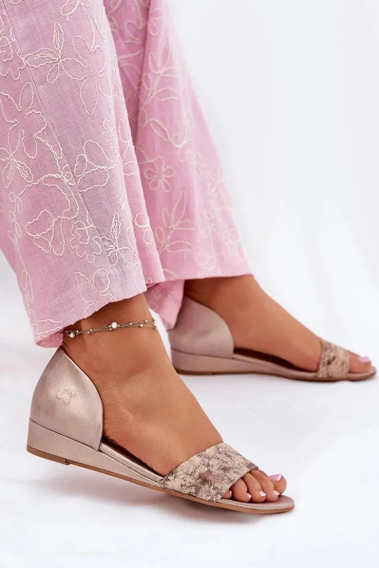 Damskie Maciejka Skórzane Sandały 01971-71 Złote