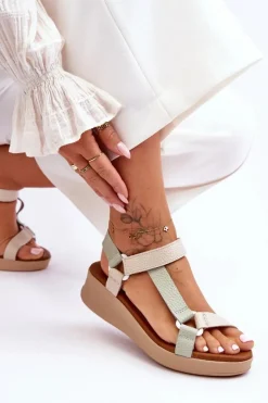 Damskie Maciejka Skórzane Sandały L5186-09 Zielono-Beżowe