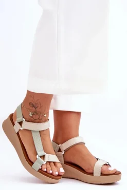 Damskie Maciejka Skórzane Sandały L5186-09 Zielono-Beżowe