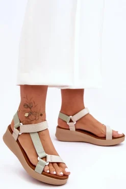 Damskie Maciejka Skórzane Sandały L5186-09 Zielono-Beżowe