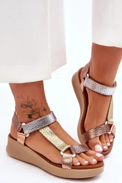 Maciejka Skórzane Sandały L5186-25 Złoty