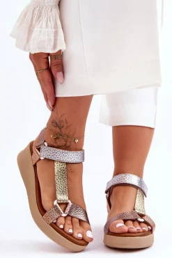 Maciejka Skórzane Sandały L5186-25 Złoty