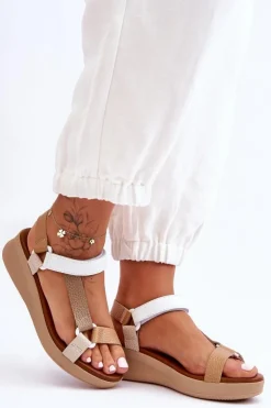 Maciejka Sandały Na Koturnie*Skórzane Sandały L5186-04 Beżowe