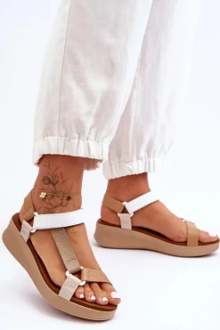 Maciejka Sandały Na Koturnie*Skórzane Sandały L5186-04 Beżowe