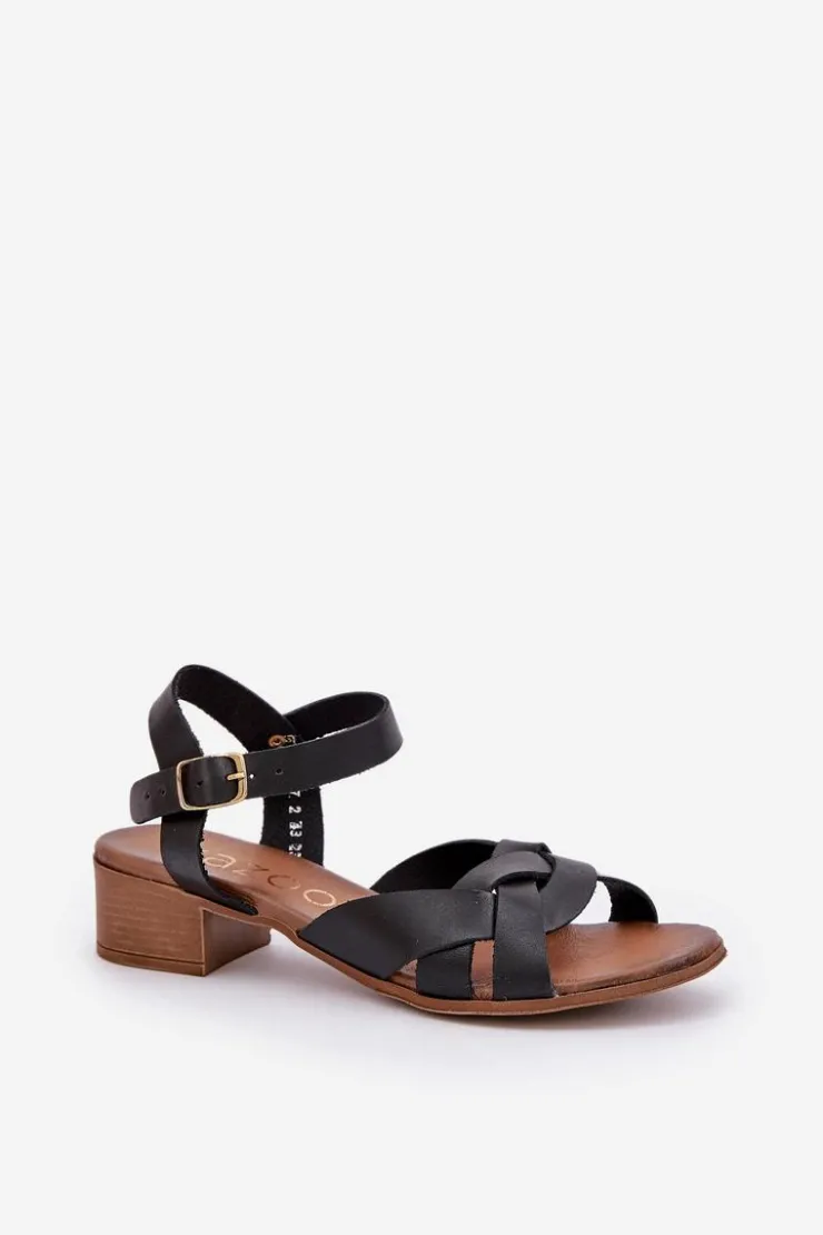 Outlet Zazoo Skórzane Sandały Na Delikatnym Obcasie 40372 Czarne Czarny