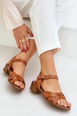 Zazoo Sandały Na Obcasie*Skórzane Sandały Na Delikatnym Obcasie 40372 Brązowe Brązowy