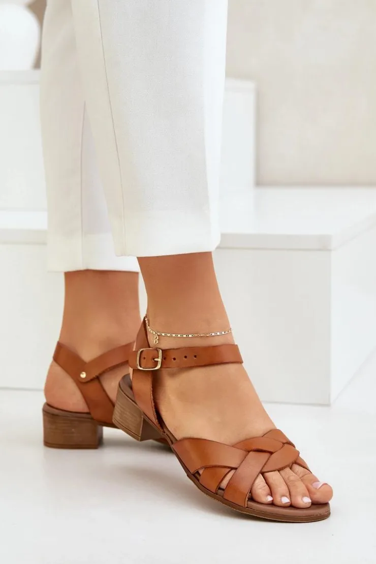 Zazoo Sandały Na Obcasie*Skórzane Sandały Na Delikatnym Obcasie 40372 Brązowe Brązowy
