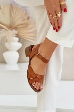 Zazoo Sandały Na Obcasie*Skórzane Sandały Na Delikatnym Obcasie 40372 Brązowe Brązowy