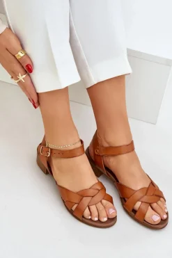 Zazoo Sandały Na Obcasie*Skórzane Sandały Na Delikatnym Obcasie 40372 Brązowe Brązowy