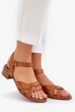 Zazoo Sandały Na Obcasie*Skórzane Sandały Na Delikatnym Obcasie 40372 Brązowe Brązowy