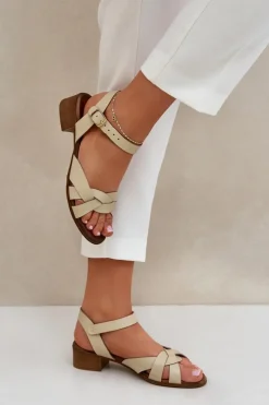 Damskie Zazoo Skórzane Sandały Na Delikatnym Obcasie 40372 Jasnobeżowe