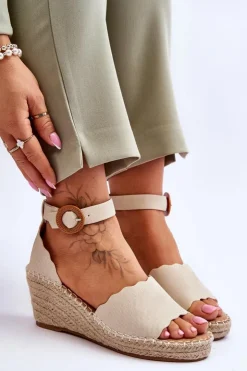 Discount Evento Skórzane Sandały Na Koturnie Comfort Shoe Beżowe Verola