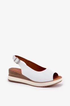 Damskie Artiker Skórzane Sandały Na Koturnie 56C2317 Białe