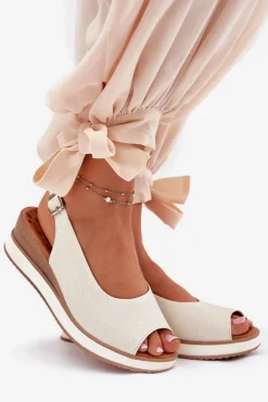 Damskie Artiker Skórzane Sandały Na Koturnie 56C2316 Jasnobeżowe