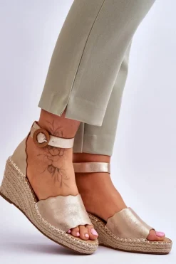 Evento Sandały Na Obcasie|Sandały Na Koturnie*Skórzane Sandały Na Koturnie Comfort Shoe Złote Verola