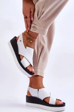 Discount Zazoo Skórzane Sandały Na Koturnie Białe Morgan