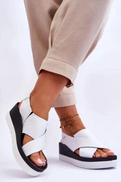 Discount Zazoo Skórzane Sandały Na Koturnie Białe Morgan