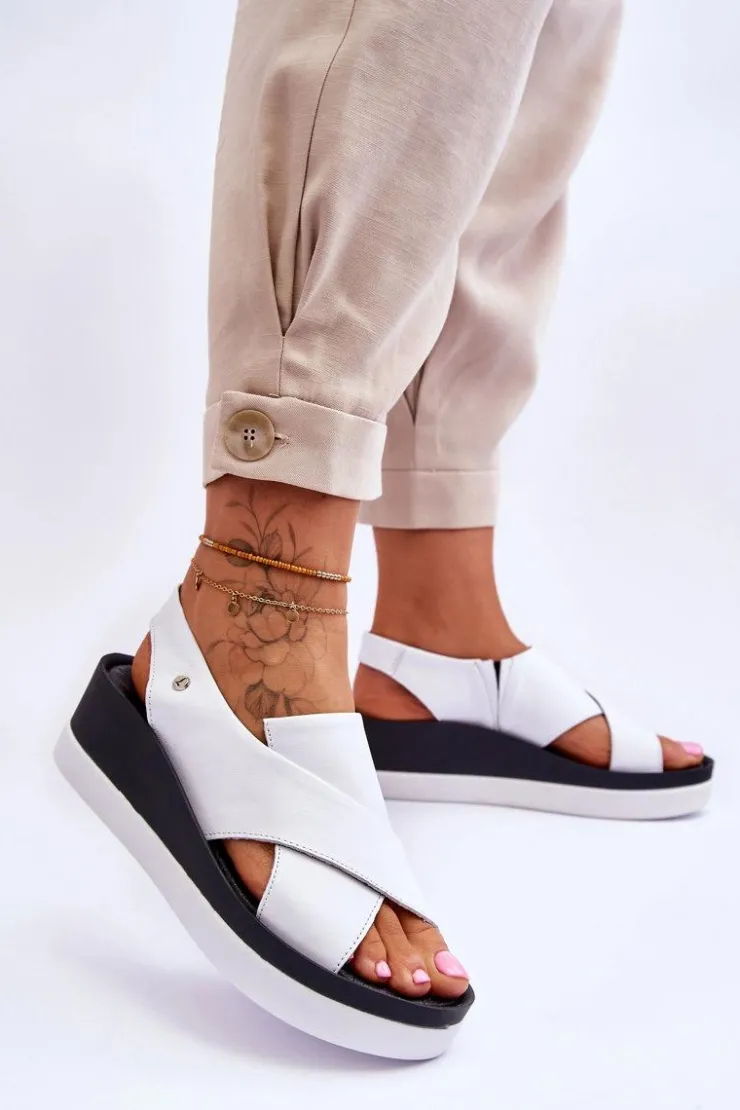 Discount Zazoo Skórzane Sandały Na Koturnie Białe Morgan