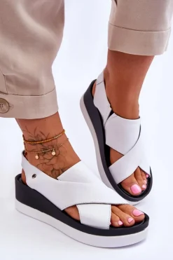 Discount Zazoo Skórzane Sandały Na Koturnie Białe Morgan