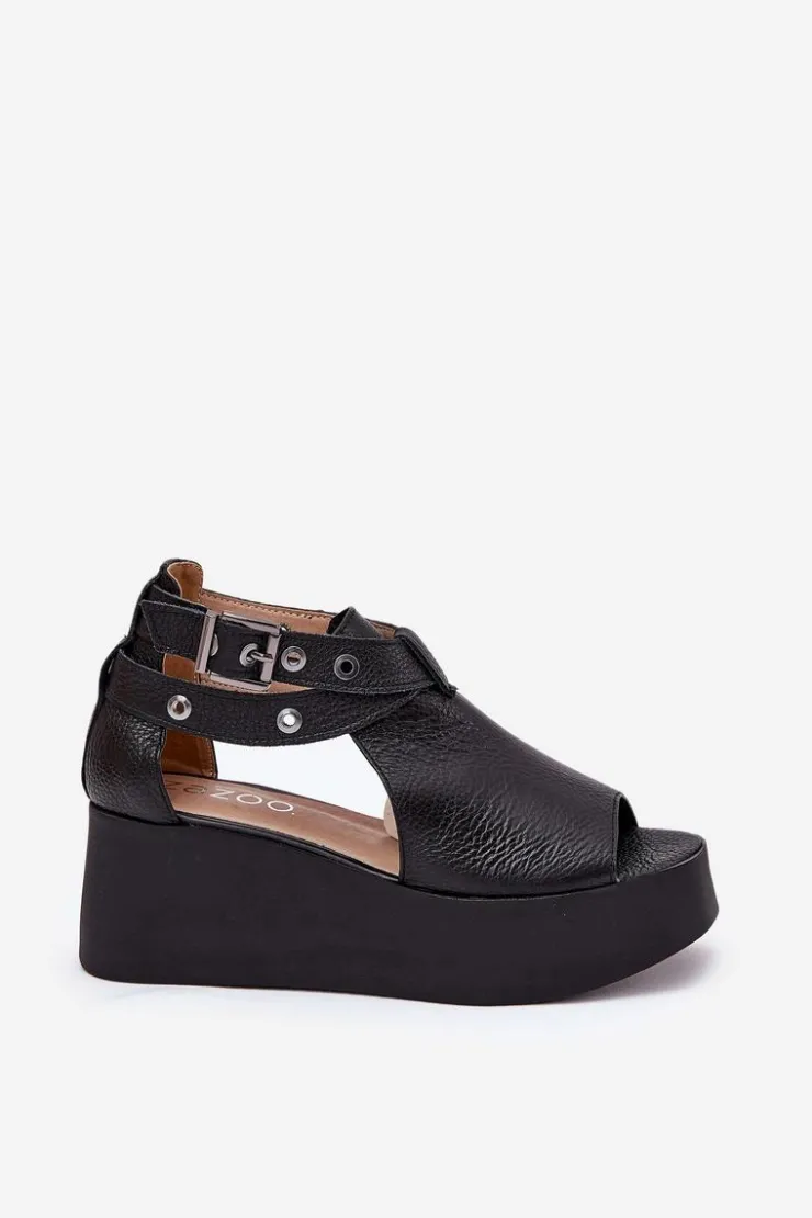 Zazoo Sandały Z Cholewką|Sandały Na Obcasie*Skórzane Sandały Na Koturnie 1732 Czarne