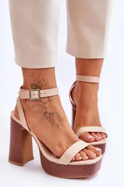 Boto Sandały Na Słupku|Sandały Na Obcasie*Skórzane Sandały Na Masywnej Platformie Beżowe Marina Beżowy