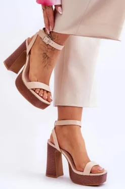 Boto Sandały Na Słupku|Sandały Na Obcasie*Skórzane Sandały Na Masywnej Platformie Beżowe Marina Beżowy