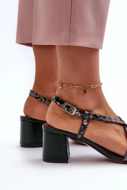 Maciejka Sandały Na Słupku|Sandały Na Obcasie*Skórzane Sandały Na Niskim Słupku 06653-09 Ciemnozielone Zielony