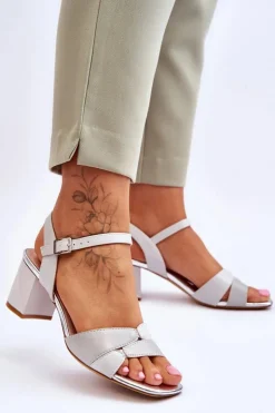 Discount Buty Sergio Leone Skórzane Sandały Na Niskim Obcasie Sergio Leone SK898 Szare