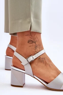 Discount Buty Sergio Leone Skórzane Sandały Na Niskim Obcasie Sergio Leone SK898 Szare