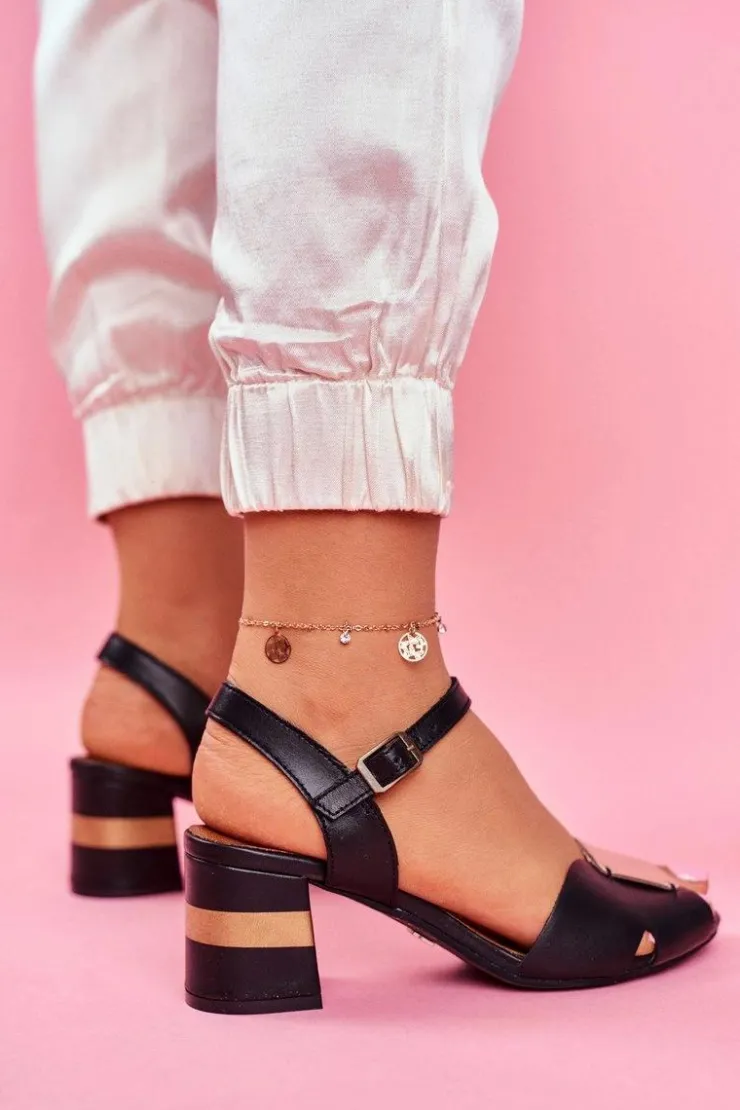 Online Maciejka Skórzane Sandały Na Obcasie 04120-01 Czarne