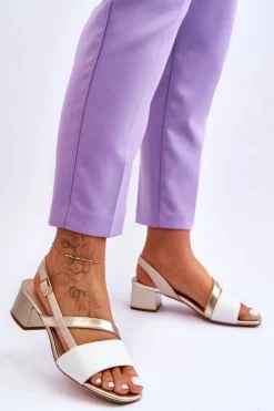 Outlet Buty Sergio Leone Skórzane Sandały Na Obcasie Sergio Leone SK826 Biało-Złote