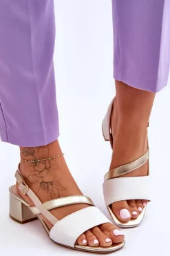 Outlet Buty Sergio Leone Skórzane Sandały Na Obcasie Sergio Leone SK826 Biało-Złote