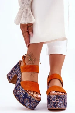 Best Maciejka Skórzane Sandały Na Obcasie 06089-18 Pomarańczowe