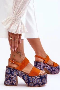 Best Maciejka Skórzane Sandały Na Obcasie 06089-18 Pomarańczowe