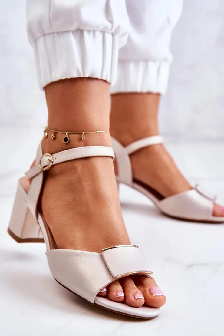 Buty Sergio Leone Sandały Na Obcasie*Skórzane Sandały Na Obcasie Beżowe Lorisa Beżowy