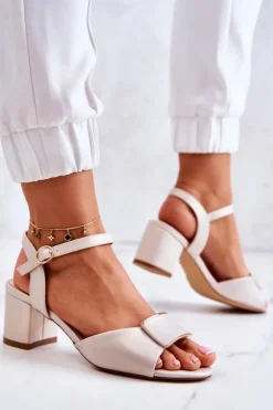 Buty Sergio Leone Sandały Na Obcasie*Skórzane Sandały Na Obcasie Beżowe Lorisa Beżowy