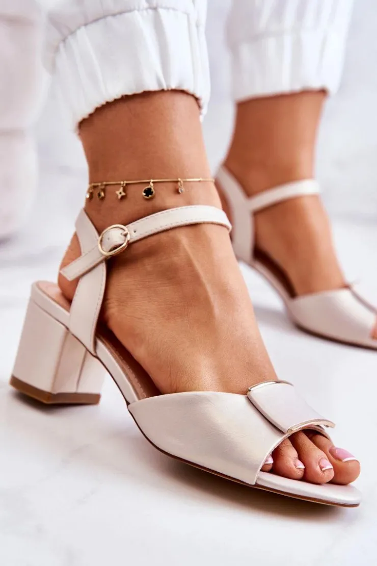 Buty Sergio Leone Sandały Na Obcasie*Skórzane Sandały Na Obcasie Beżowe Lorisa Beżowy