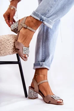 Maciejka Skórzane Sandały Na Obcasie 04120-10 Beżowe