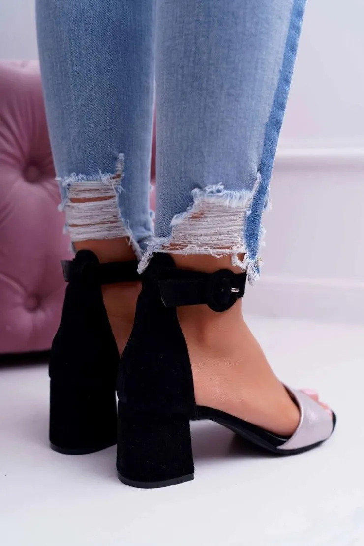 Sale Maciejka Skórzane Sandały Na Obcasie 04141-01 Czarne