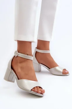 Buty damskie Vinceza Sandały Na Obcasie*Skórzane Sandały Na Obcasie Vinceza 20100 Srebrne