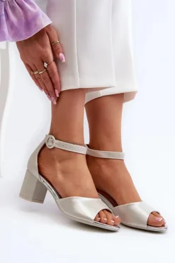 Buty damskie Vinceza Sandały Na Obcasie*Skórzane Sandały Na Obcasie Vinceza 20100 Srebrne