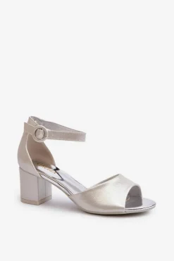 Buty damskie Vinceza Sandały Na Obcasie*Skórzane Sandały Na Obcasie Vinceza 20100 Srebrne