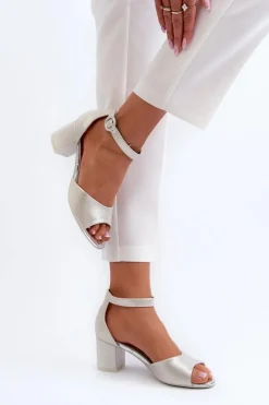 Buty damskie Vinceza Sandały Na Obcasie*Skórzane Sandały Na Obcasie Vinceza 20100 Srebrne