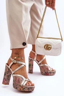 Damskie Maciejka Skórzane Sandały Na Obcasie 06084-25 Złote