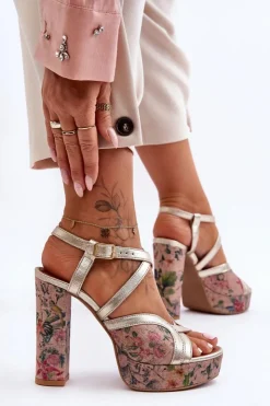 Damskie Maciejka Skórzane Sandały Na Obcasie 06084-25 Złote