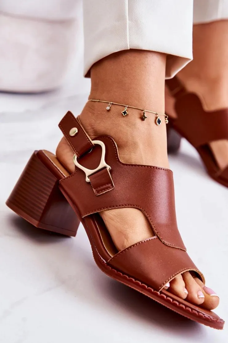 Outlet Boto Skórzane Sandały Na Obcasie La.Fi Brązowe Leratto